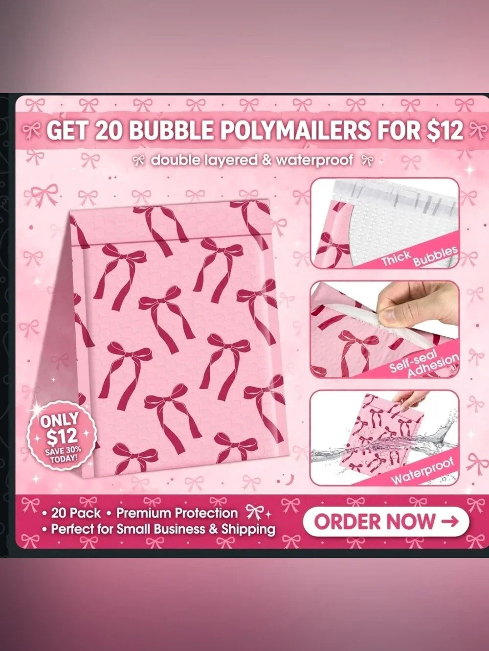 Bows Bubbled Mailers Set - 6x10 (20Pack)
